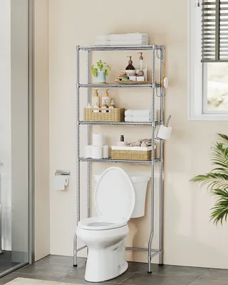 Produktbild von SONGMICS 4-stöckiges Toilettenregal, Badezimmerregal, verstellbare Ablagen, mit Haken, Toilettenpapierhalter