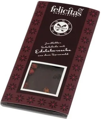 Produktbild von Zartbitter Schokolade mit Edeleberesche von der Confiserie Felicitas (100 g)