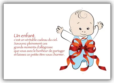 Produktbild von Niedliche Babykarte, französisch, mit Baby Boy in Geschenkschleife: Un enfant, .