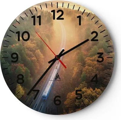 Produktbild von Wanduhr - Rund - Glasuhr - Bahn Herbst So - 40x40cm - Schleichendes Uhrwerk - Lautlos - zum Aufhängen bereit - Dekoration Modern - Wanddekoration aus Glas - C4AR40x40-4632