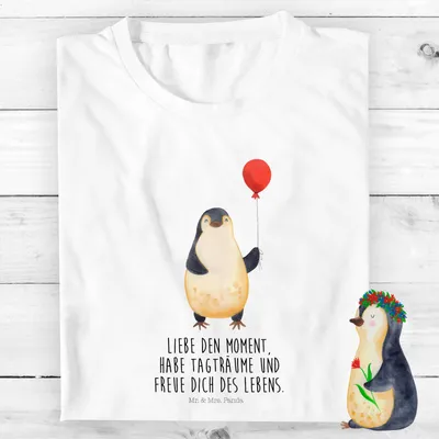 Produktbild von Mr. & Mrs. Panda Kleinkinder T-Shirt Pinguin Luftballon 5-6 Jahre (110/116) - Weiß - Geschenk, Shirts für Kinder, Kindershirt, Geschenkidee, Bio, Teenager, Liebe, Glück