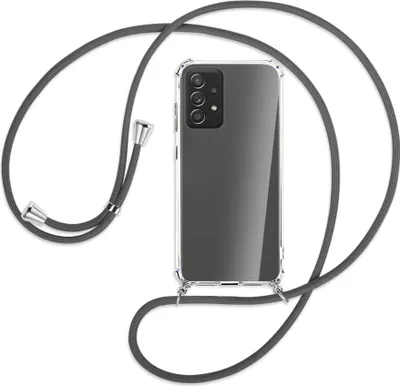 Produktbild von Handykette Backcover-Schutzhülle mit Band (Metall silberfarben) für Samsung Galaxy A72 - dunkelgrau
