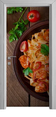 Produktbild von Tür Selbstklebende 90x210 cm Türfolie Türtapete Klebefolie - Nudeln mit Krabben