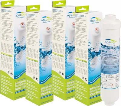 A set of four water filter boxes and one individual water filter.