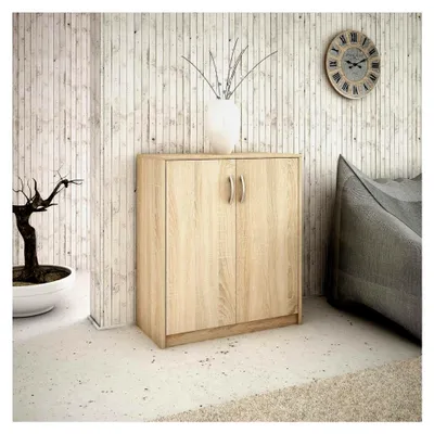 Produktbild von Kommode 2-türig H B T 85 x 74 x 35 cm Innenregal aus Holzwerkstoff Griffe in satinierter Metall-Optik Scharniere aus Metall (Sonoma Eiche)