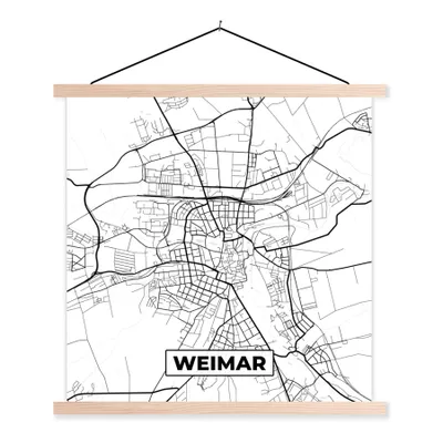 Produktbild von MuchoWow® Textilposter Karte - Weimar - Stadtplan 120x120 cm mit holzfarbenen Rahmen - Textil-Poster