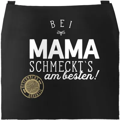Produktbild von Grill-Schürze Küchenschürze mit Spruch Bei Mama schmeckt`s am besten grillen kochen Baumwoll-Schürze Küchenschürze Moonworks® schwarz unisize