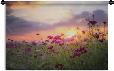 Produktbild von MuchoWow® Wandteppich Wandbehang Sonnenuntergang - Blumen - Rosa - Natur - Grün 120x80 cm Tapisserie Dekoration Wandtuch - Wanddekorationen - Wandtücher
