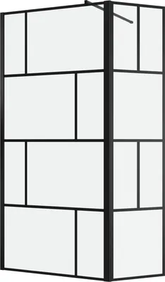 Image de Paroi de douche avec pivot 100+40x195cm - Sérigraphie type Briques et Profilés Noir - DARK BLOCKS