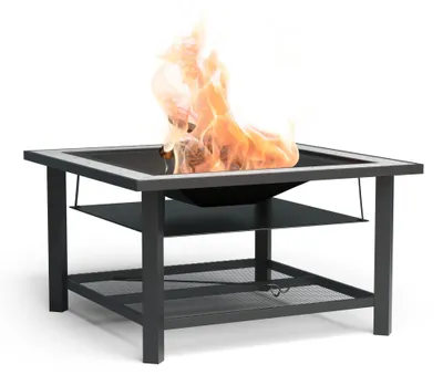 Produktbild von Blumfeldt Merano Avanzato Feuerschale - 3-in-1 Feuerschale Mit Grillrost & Tisch, Robuster Stahlrahmen, Terrazzo-Tischplatte, Inkl. Funkenschutz, Hitzeschild & Schürhaken, Für Garten & Terrasse