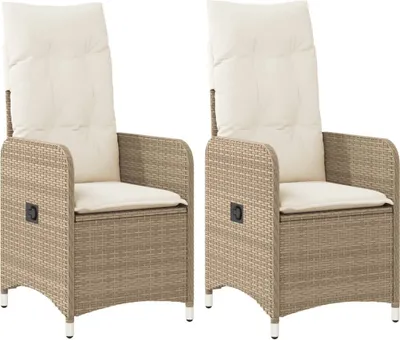 Produktbild von The Living Store Gartensessel mit Kissen 2 Stk. Verstellbar Beige Poly Rattan