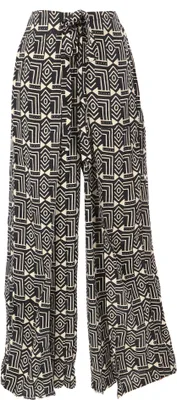 Produktbild von Palazzohose mit African Print, Offene Boho Sommerhose, Hosenrock - Schwarz/beige, Damen, Viskose, Größe: S