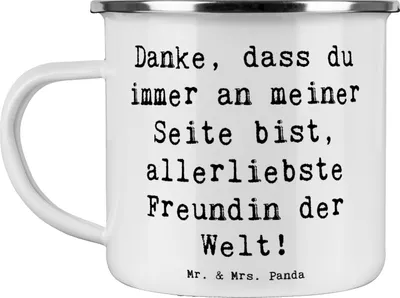 Produktbild von Mr. & Mrs. Panda Emaille Tasse Spruch Beste Freundin - Weiß - Geschenk, Teetasse, Anerkennung, Bedanken, Danke, Lächeln, Motivtasse, Leben, herzliches Dankeschön, bestes
