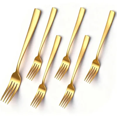 Image de Fourchettes de table - Lot de 6, 20,5 cm - Ensemble de fourchettes en acier inoxydable pour la maison et la restauration - Doré