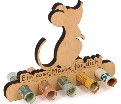 Holz-Geldgeschenk 'Ein Paar Mäuse' – 17,1x11,9 cm – 5 Löcher
