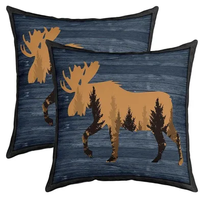 Immagine prodotto di Cuscini decorativi, set da 2, motivo cervo, 40x40 cm, blu e marrone, in poliestere