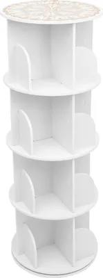 Immagine prodotto di Libreria girevole - Espositore - Rotante a 360° - 4 ripiani - 16 scomparti - Di forma rotonda - 40x115,5 cm - Con rotelle - Bianco