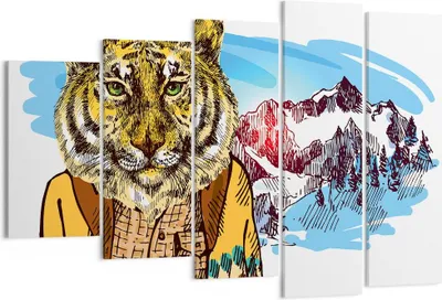Produktbild von Bild auf Leinwand - Leinwandbild - Tiger in den Bergen Kinder Tierwelt - 150x100cm - Wand Bild - Wanddeko - Leinwanddruck - Bilder - Kunstdruck - Leinwand bilder - Wandkunst - EG150x100-3210