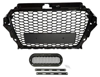 Kühlergrill Waben + Emblem Halter SCHWARZ GLANZ für Audi A3 8V ab 2012-2016 – Produktansicht
