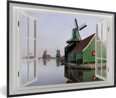 Produktbild von MuchoWow® MuchoWow® Gerahmtes Poster Aussicht - Haus - Mühle 90x60 cm - Poster mit zchwarzem Bilderrahmen - Fotorahmen - Foto-Plakat