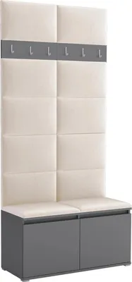 Obrázek produktu pro Šatní set Noris I, čalouněná šatní skříň 100 cm s lavicí, nástěnnými panely a háčky (barva: antracit + Trinity 01)
