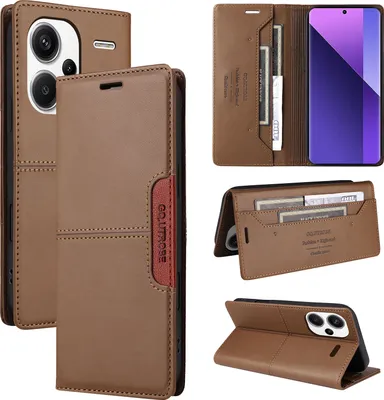 Produktbild von Handyhülle für Xiaomi Redmi Note 13 Pro+ Hülle, Leder Flip Wallet Kartenfach Stand Schutzhülle Braun