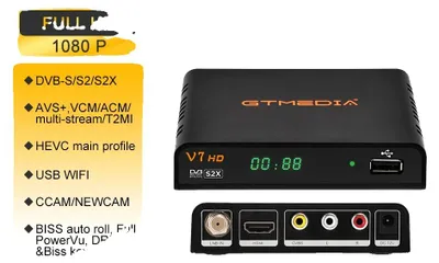 Obrázek produktu pro Satelitní přijímač, Full HD 1080p, podpora USB a Wi-Fi, GTMEDIA V7 HD, zástrčka pro EU