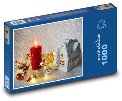 Produktbild von Puzzle 1000 Weihnachtskerze mit Schneehäuschen - martinpuzzle