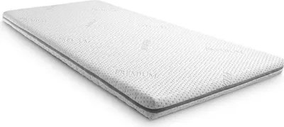 A white mattress topper with a gray trim, shown from a diagonal angle on a white background.