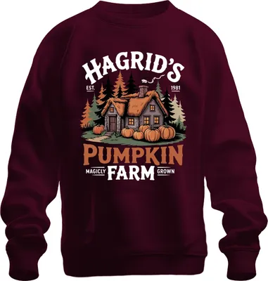 Obrázok produktu pre Hagrids Pumpkin Farm Magical Autumn Halloween Pumpkins Cottage Retro Uni mikina, bordová, 3XL