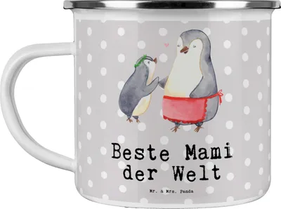 Produktbild von Mr. & Mrs. Panda Teetasse Pinguin Beste Mami der Welt - Grau Pastell - Geschenk, Ma, becher emaille, Dankeschön, Geschenkidee, Muttertag, Teebecher, Mama, Haferl, Danke