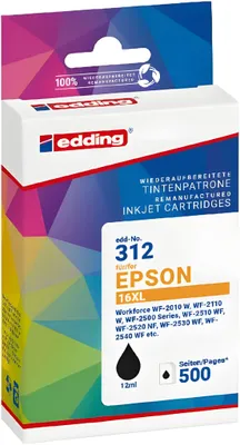 Produktbild von Edding EDD-312 Tintenpatrone, schwarz kompatibel zu Epson T1631, Schwarz, 12 ml, 1 Stück(e), 500 Seiten, Einzelpackung