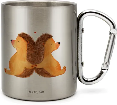 Produktbild von Mr. & Mrs. Panda Thermobecher Igel händchenhaltend - Transparent - Geschenk, Freundin, Becher Aus Edelstahl, Verknallt, Teebecher, Isolierbecher, Teetasse, Hochzeit