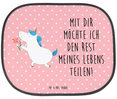 Produktbild von Mr. & Mrs. Panda Sonnenschutz Auto Einhorn Blume - Rot Pastell - Geschenk, Partner, Autoscheiben, Liebe, Einhörner, Unicorn, Sonnenblende, Autoscheibe, Ehepaar