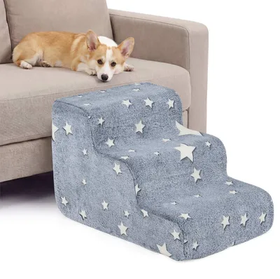 Image de Escalier pour animaux de compagnie en mousse à 3 marches avec housse en flanelle lavable