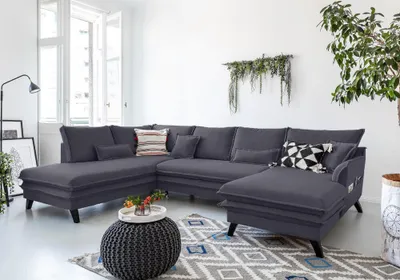 Produktbild von MIUFORM Charming Charlie - Ecksofa mit Bettfunktion und Bettkasten U-FORM LINKS - 302x200cm - Dunkelgrau - Sofa Schlafsofa Couch