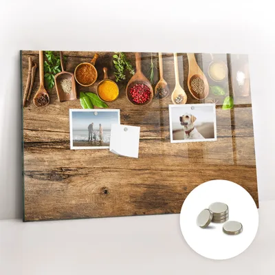 Produktbild von Magnetische Wandtafel aus Glas – Notiztafel mit gebogener Vorderseite – Enthält 5 Magnete – 60x40 cm – Gewürzbehälter