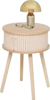 Produktbild von "MISOU Nachttisch mit Schublade Rund Modern Holz Schlafzimmer Beistelltisch Neutral mit Türen Beige MDF"