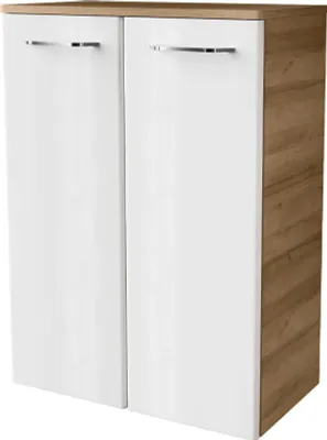 Produktbild von FACKELMANN Doppel-Midischrank MILANO / Badschrank mit Soft-Close-System / Maße (B x H x T): ca. 60,5 x 83 x 32 cm / hochwertiger Schrank fürs Badezimmer / 2 Türen / Korpus: Braun hell / Front: Weiß