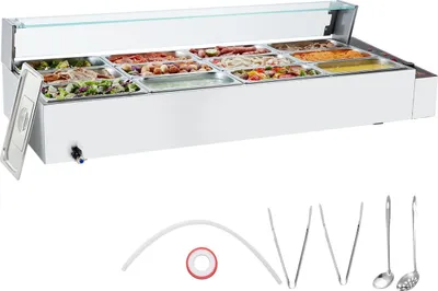 Produktbild von Kommerzieller elektrischer Speisenwärmer für die Arbeitsplatte, Buffet, 12*5 Qt, mit Glasschild