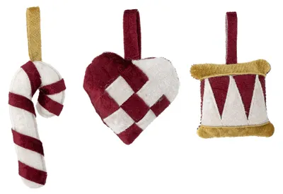 Obrázok produktu pre BLOOMINGVILLE | Ornament Velua, červený, polyester | 7x6 cm / 8x9 cm / 11x5 cm, sada 3 kusov | 82060016