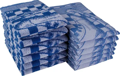 Produktbild von DoubleDry 12er Set Geschirrtücher und Küchtentücher Set - 100% Baumwolle - 6x 50x70cm und 6x 50x50cm - Skaten, Blau