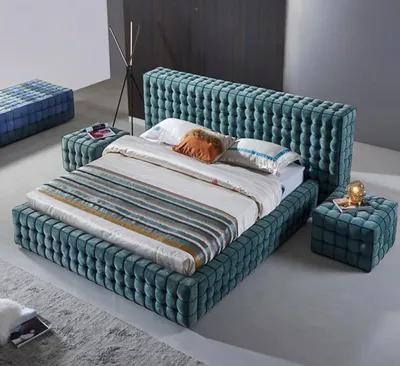 Produktbild von s Türkis Schlafzimmer Bett Designer Doppelbett Holzgestell Neu