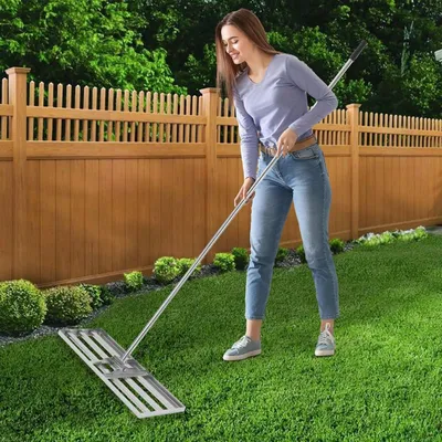 Immagine prodotto di Rake per prato - Rake in metallo - Rastrello per terreno - Rastrello per erba - Rastrello regolabile - Manico regolabile, 50-180 cm