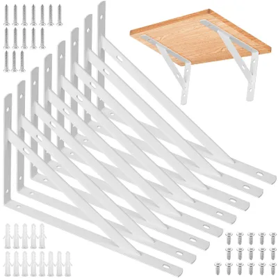 Imagen del producto de Juego de 8 soportes triangulares para estanterías de pared, de 300 x 190 mm (blanco)