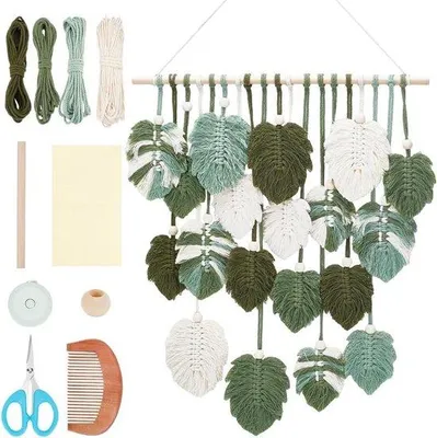 Productafbeelding van Macramé wanddecoratie met Monstera-bladeren, doe-het-zelf kit voor beginners