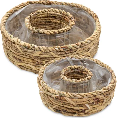 Produktbild von 3.06 Wasserhyazinthe Pflanzring mit Folie ausgekleidet - 2er Set / ca. Ø 36 und 30 cm - Pflanzschale Ring zum bepflanzen natur (2er Set)