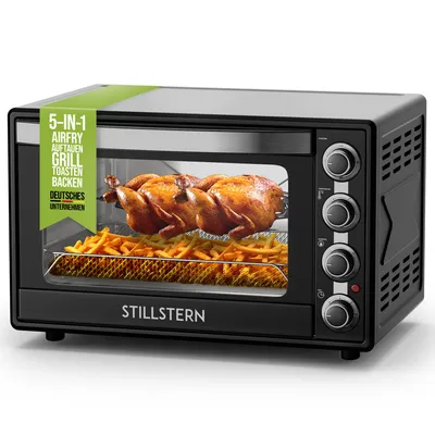 Produktbild von Stillstern Minibackofen mit Umluft 60L (DE Version) Pizza Ø40, CYCLONE PRO+ Antihaftbeschichtung, Auftauen, 2h Timer, Camping Mini Backofen Umluft Pizzaofen Mini Ofen klein Hähnchengrill mit Drehspieß