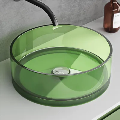 Produktbild von doporro Aufsatzwaschbecken Waschbecken Waschschale aus Harz, Handwaschbecken rund Ø 40 cm Apfelgrün Waschplatz ohne Armaturloch Coloria01