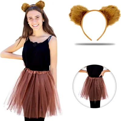 Produktbild von Oblique Unique Teddybär Kostüm Accessoire Set - Teddy Bär Ohren Haarreif + Tutu / Tütü braun für Fasching Karneval